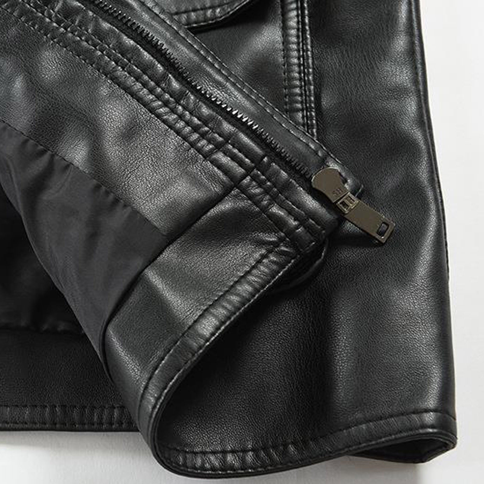 JURANMO Mens Genuine Leather Motorcycle Jacket,Men's 2024 Trendy Faux Leather Coat Work Clothes Casual Long Sleeve Lapel Collar Pockets Full Zipper Fitted Jacket Suit Coats