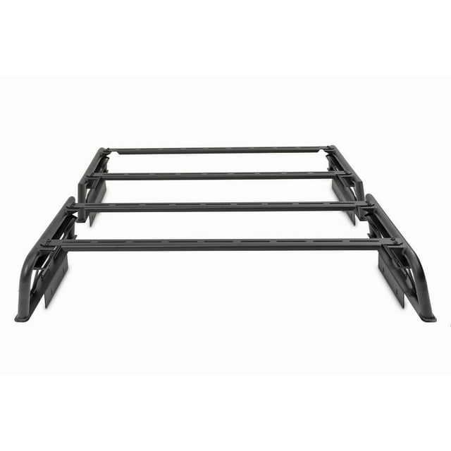 DV8 Offroad Bed Cargo Rack RRUN-03 MTO Series; Bed Side Mount; 10 Inch Height; Adjustable Length; With 8 D-Rings for Tie-Down Points; With Mounts and Hardware for Hi-Lift Style Jacks; Powder Coated