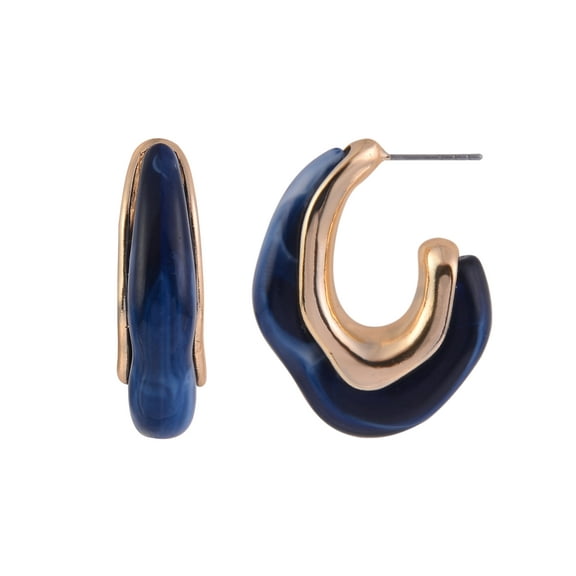 Time and Tru Women's Wavy Acrylic Blue Goldtone C-Hoop Earrings