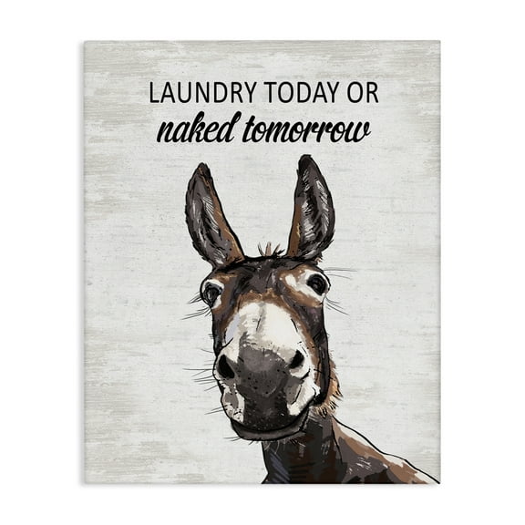 Stupell Industries Laundry Today Naked Tomorrow Donkey Quotes and Sayings Painting Wrapped Canvas Canvas Art Print Wall Art, 16 x 20