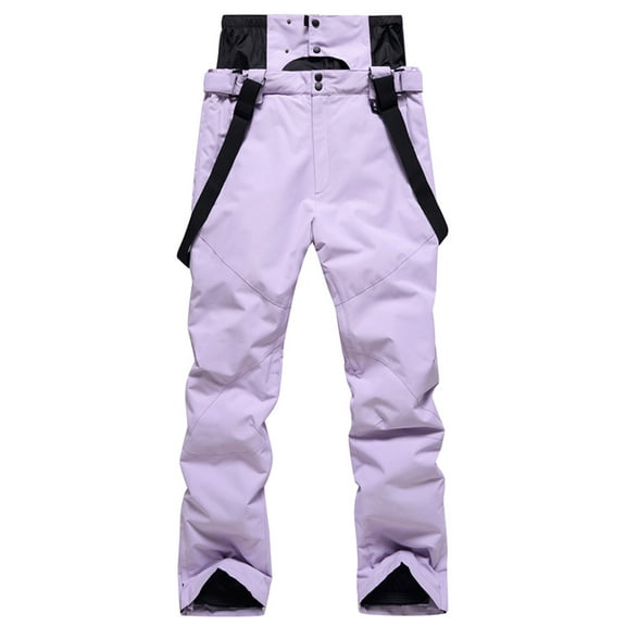 Domzest Ski Pants Women Insulated Waterproof Winter Snowpants Baggy Snowboarding Pants Fleece Thermal Bib Overalls with Pocket Light Purple L