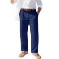 thumbnail image 5 of Mens Linen Cotton Casual Pants, Lightweight Straight Leg Lounge Pants with Button Waist & Side Pockets, Loose Fit Summer Beach Yoga Trousers for Men, Comfortable Relaxed Fit Paperbag Trousers Navy XL, 5 of 10