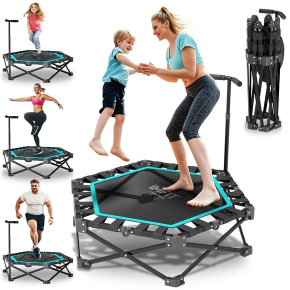 IMFIT Foldable Fitness Trampoline 42" | 331 lb weight Capacity | Ultra-Quiet Bouncing | 3-level Adjustable Handlebar | Space-Saving Foldable Design | Full-Body Low-Impact Cardio | Easy Assembly