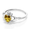thumbnail image 4 of Gem Stone King 0.71 Ct Heart Shape Yellow Citrine White Diamond 10K White Gold Irish Celtic Claddagh Ring, 4 of 7