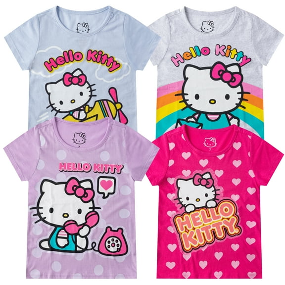 Hello Kitty Sanrio Short Sleeve T-shirt (Girls), 4 Pack, Sizes 4-12