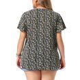 thumbnail image 4 of DARING DIVA Women's Plus Size Flare Short Sleeve Button Down Floral Top 4X Black Purple, 4 of 6
