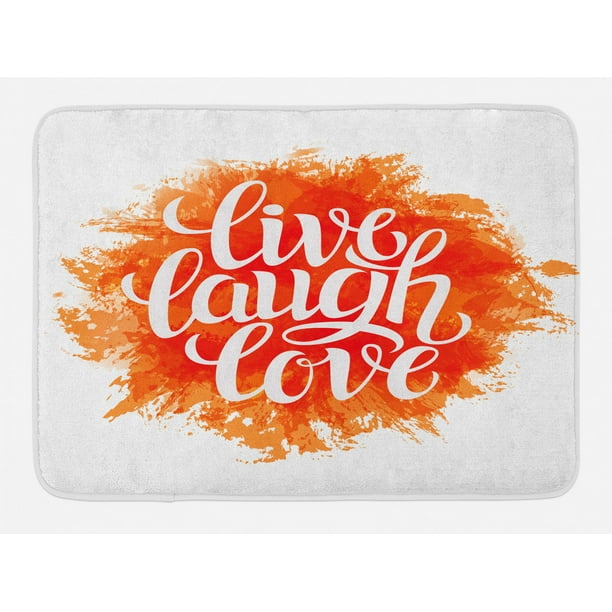 Live Laugh Love Bath Mat, Hand Drawn Style Cheerful Brushstroke