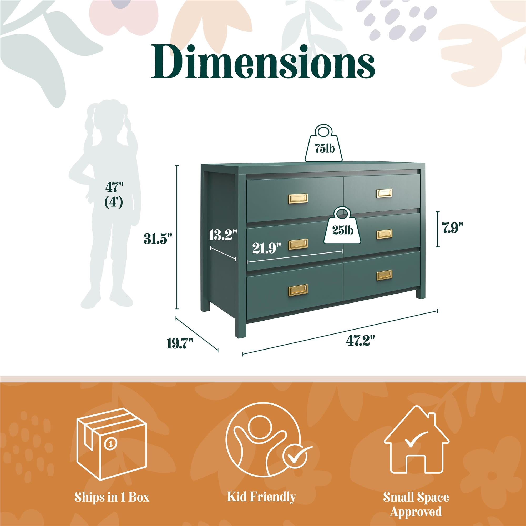 Haven 6-Drawer Kids' Dresser, Hunter Green