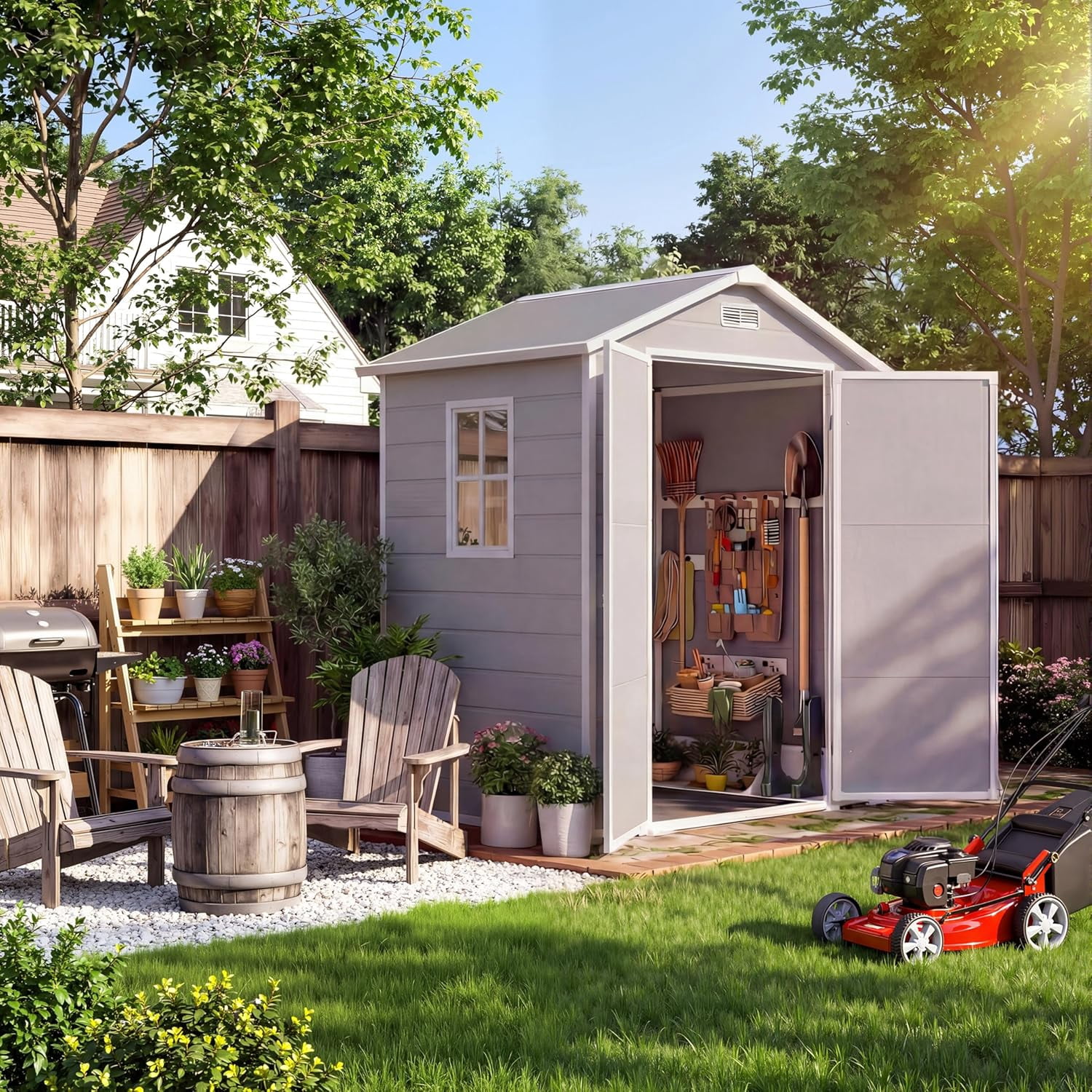 Patiowell, Resin Storage Shed, 6'x6' with Lockable Door & Window
