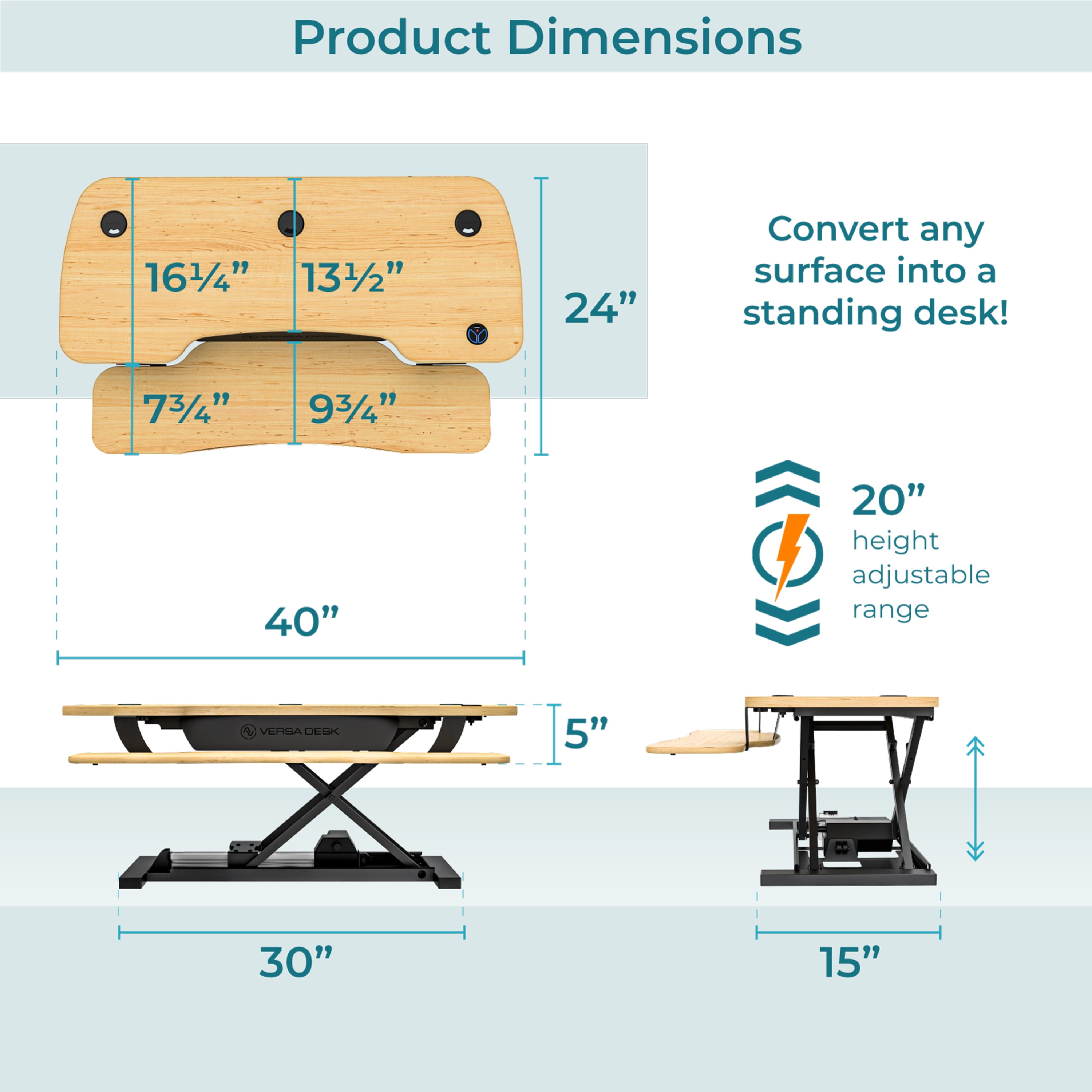VersaDesk PowerPro Elite 48" Electric Standing Desk Converter w/ Programmable Switch, USB Port & Mobile APP, Maple