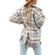 thumbnail image 2 of Chaqueta de cuadros con botones para mujer, informal, de manga larga, con cuello de solapa, blusa de gran tamaño, color blanco y gris, talla L, 2 of 8