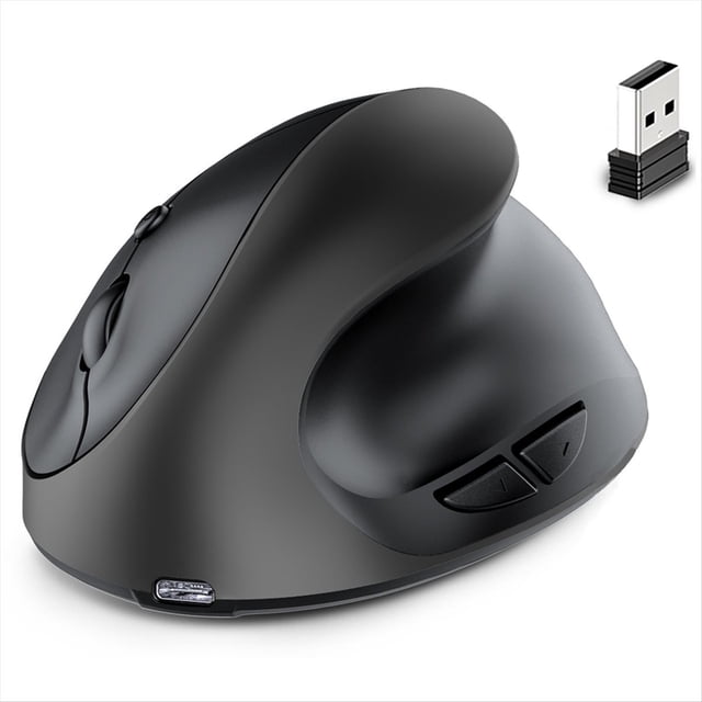 Ratón Óptico Vertical Ergonómico Recargable de Modo Dual USB 2.4G Inalámbrico + Bluetooth para Computadora Portátil Color Negro