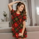 thumbnail image 3 of Fotbe Christmas Plaid Flower Bata de Dormir para Mujer con Estampado, Camisón de Algodón de Manga Corta, Ropa de Dormir Casual, 3 of 6