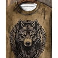 thumbnail image 3 of Men's Long Sleeve Vintage Distressed Viking Wolf Printed Celtic Crew Neck Sweatshirt Retro Viking Cultural Fashion Long Sleeve Top for Men with Edgy Retro Design(Brown,L), 3 of 5