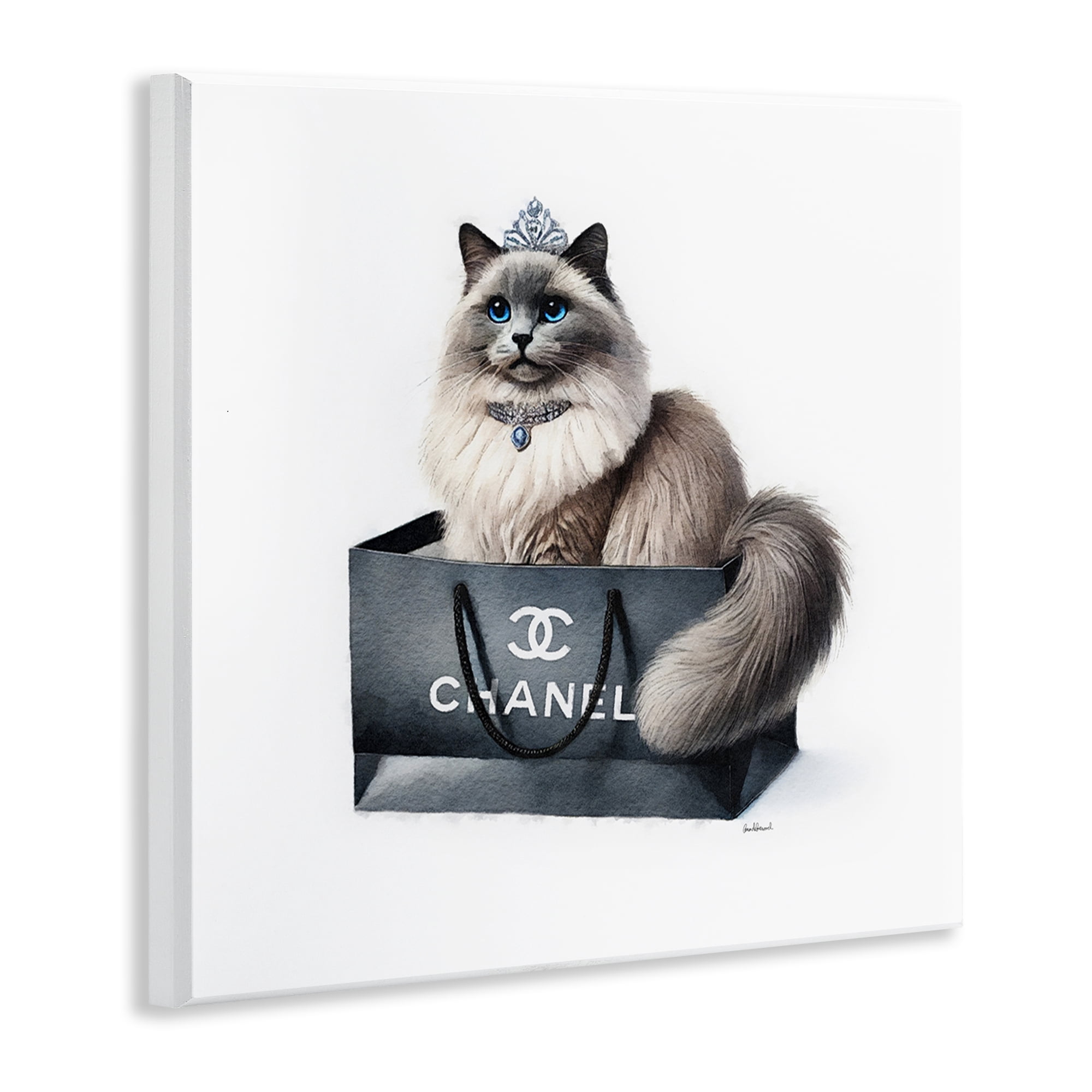 Stupell Industries Glam Cat Shopping Bag Animals Painting Unframed Art Print Wall Art, 12 x 12
