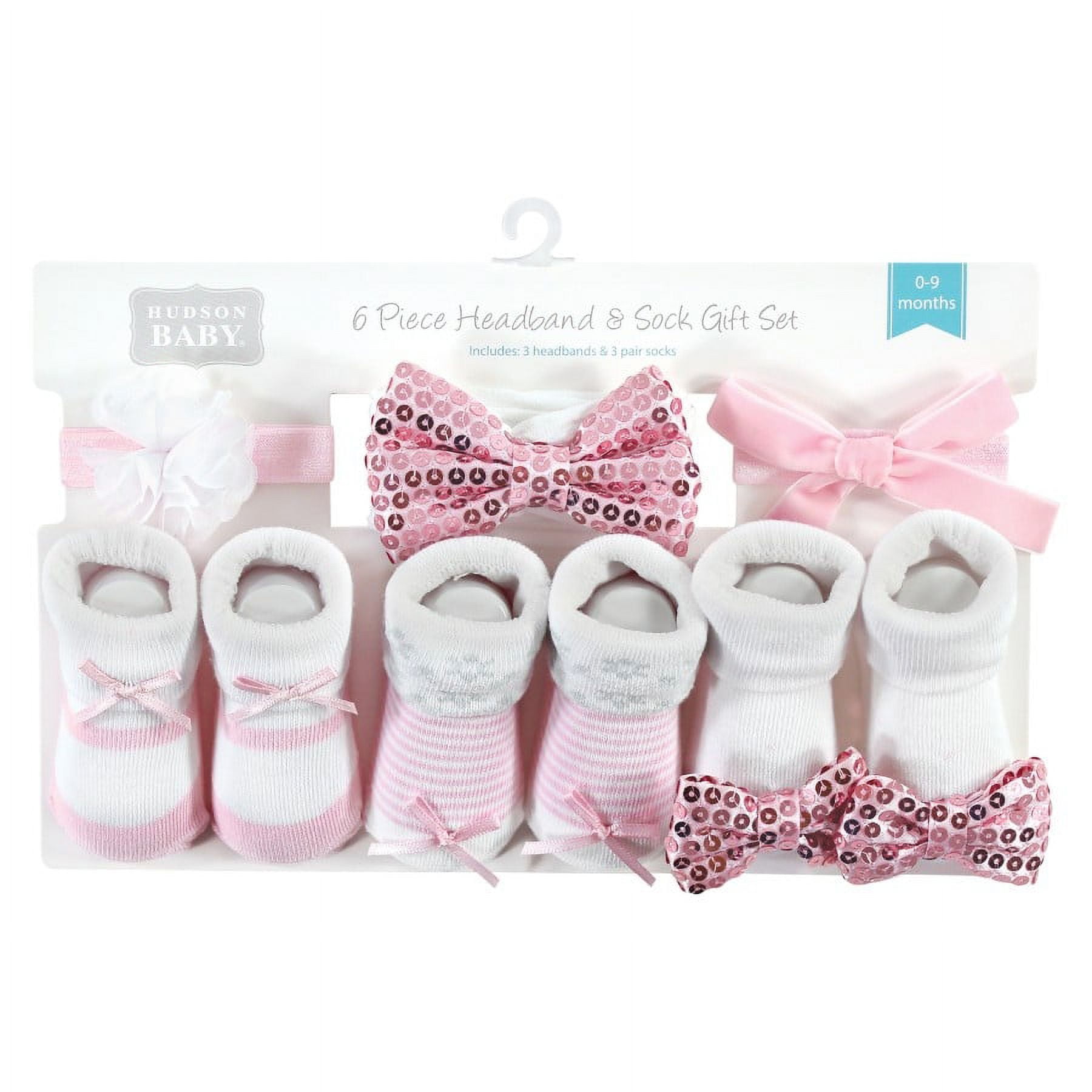 Hudson Baby Headband and Socks Giftset, 6-Piece, 0-9 Months
