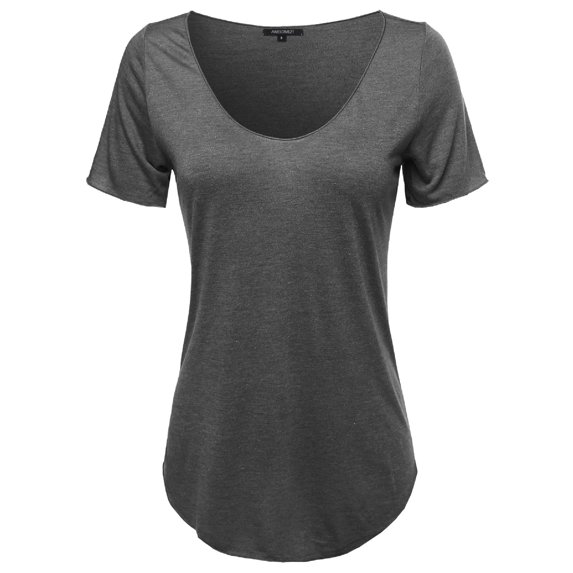 FashionOutfit Women's Basic Scoop Neck Round Hem T-Shirt