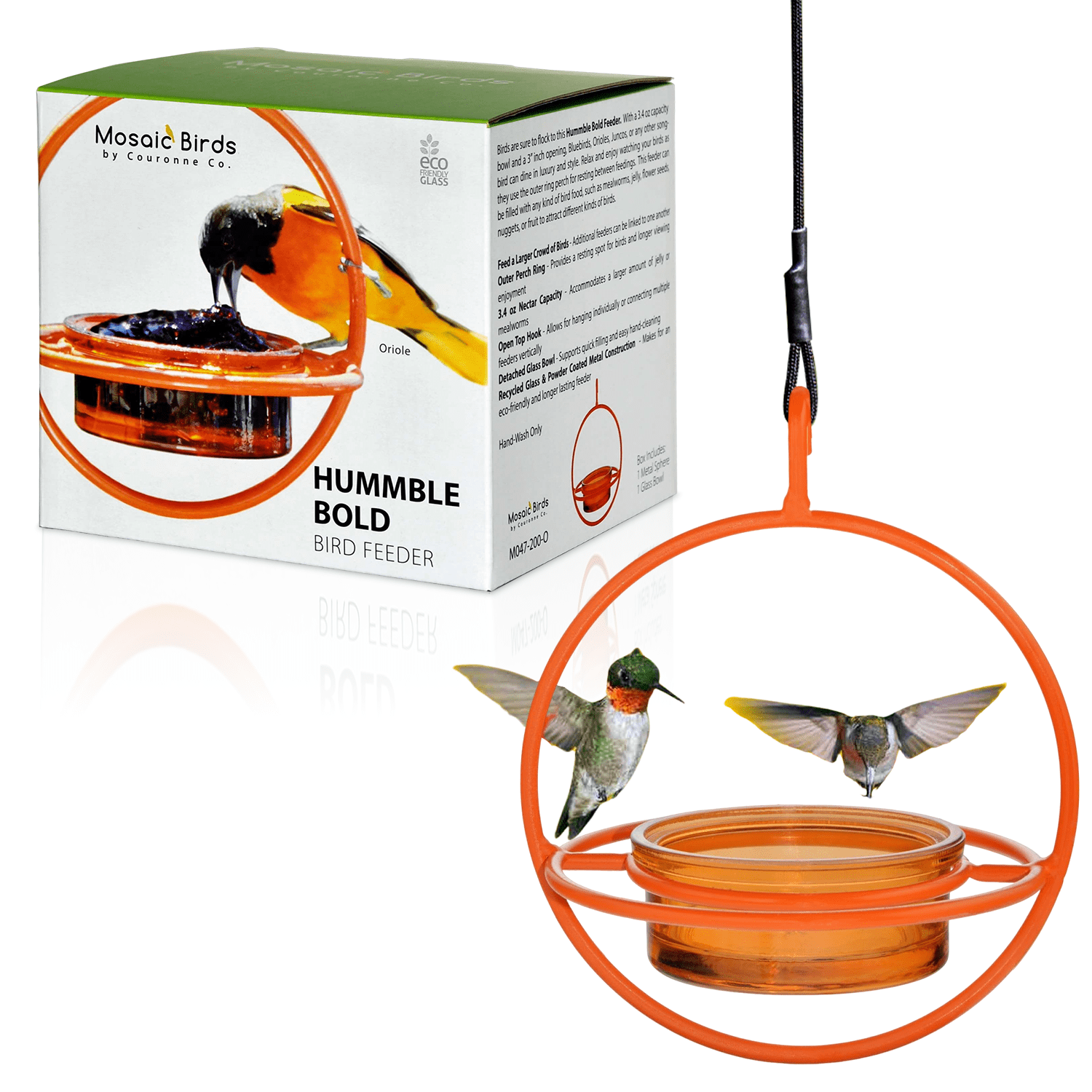 Mosaic Birds Hummble Bold Hanging Bird Feeder for Outdoors, Oriole, Finch Wild Bird Feeders - Orange