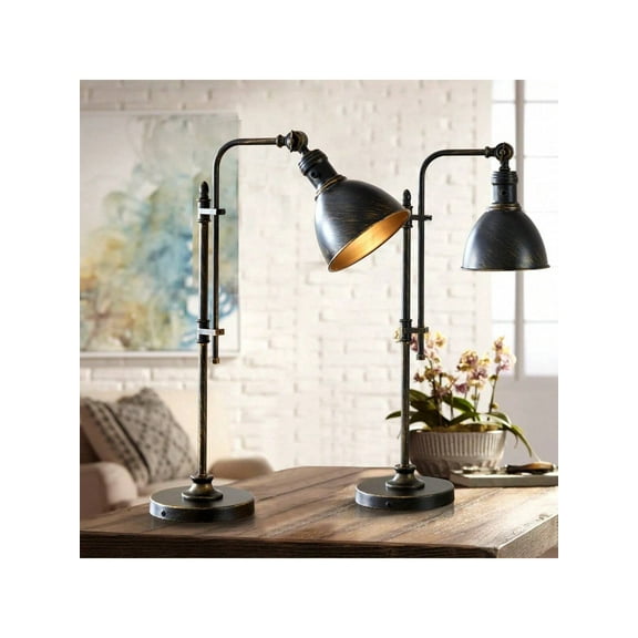 Adjustable Height Desk Lamp Set of 2, Industrial Table Lamps with Flexible Gooseneck Head for Bedroom Living Room Office, Retro Style, Compatible E26 Bulb (Not Included)