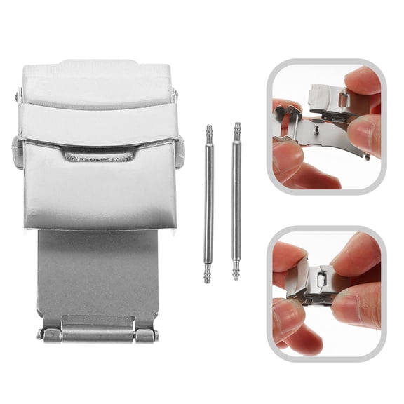 Masteelf Stainless Steel Watch Clasp with Spring Bars for Watch Repairing Silver Color Fits Most Straps