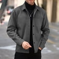 thumbnail image 2 of Mens Trucker Jacket Casual Long Sleeve Wool Jacket Button Down Peacoat Windbreaker Shirt Lapel Collar Fall Jackets, 2 of 9