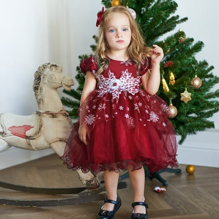 

Girls Short Sleeve Christmas Princess Dress Birthday Party Dresses Clothes