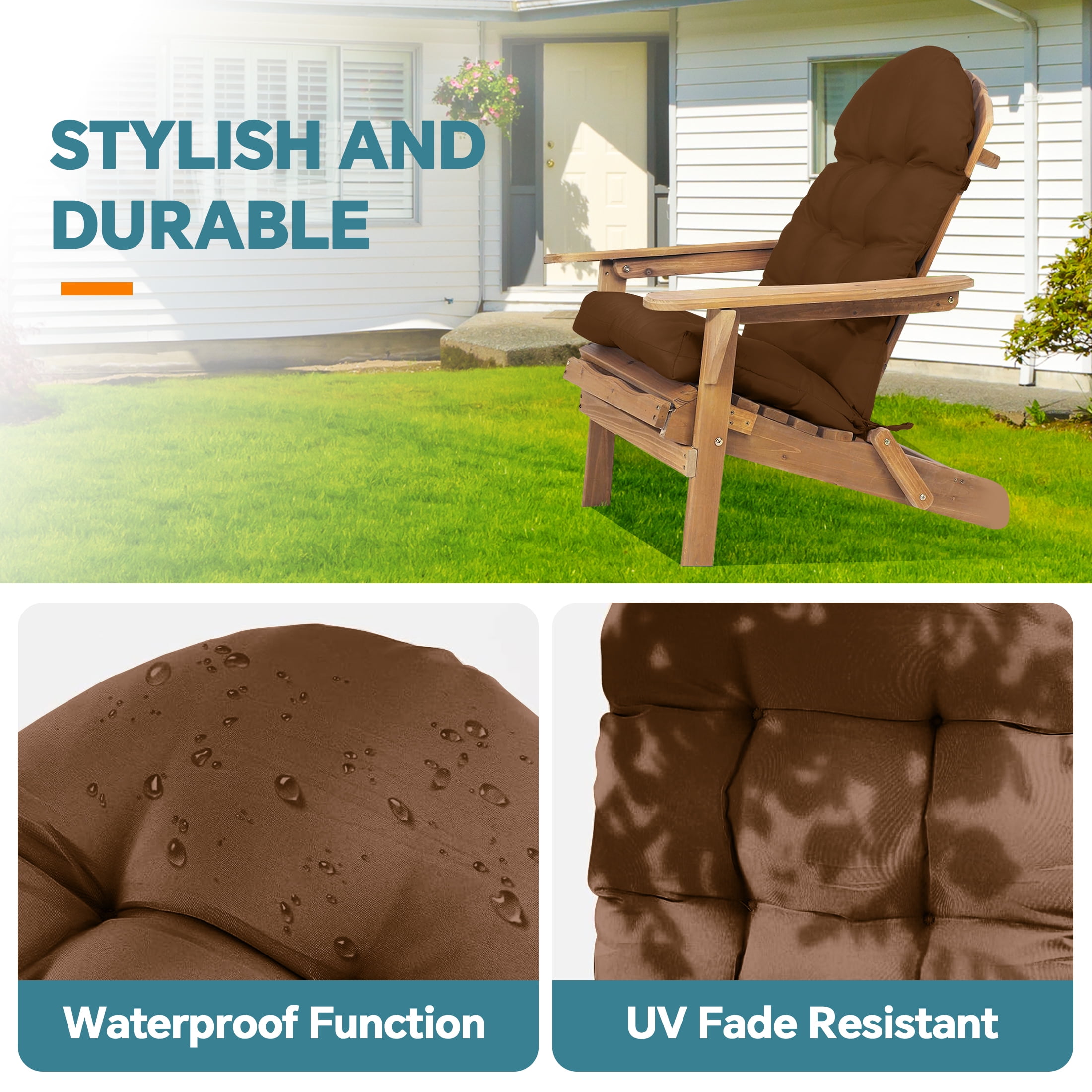 HioHa Adirondack Chair Cushion Set of 2, 49x20 Inch Waterproof UV-Protected Outdoor Patio Cushion