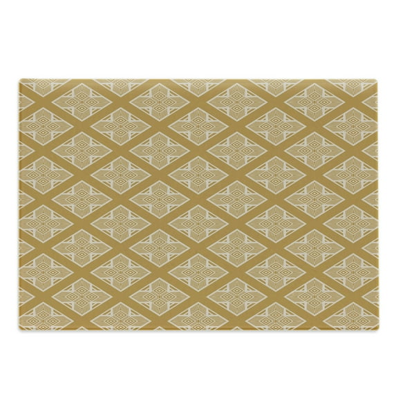 Vintage Cutting Board, Art Deco Inspired Illustration of Ornamental Squares Classic Details, Decorative Tempered Glass Cutting and Serving Board, in 3 Sizes, by Ambesonne