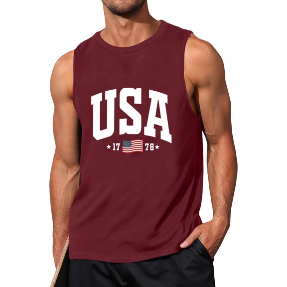 Dwelliawo 250 Anniversary USA Mens Tank Tops 1776-2026 Flag Print 4th of July Mens Sleeveless Tee Shirts Independence Day Freedom Patriotic T Shirts for Man Graphic Red XL