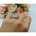 thumbnail image 3 of Halo Emerald Cut Engagement Ring Blue Sapphire CZ 925 Sterling Silver Size 5, 3 of 7