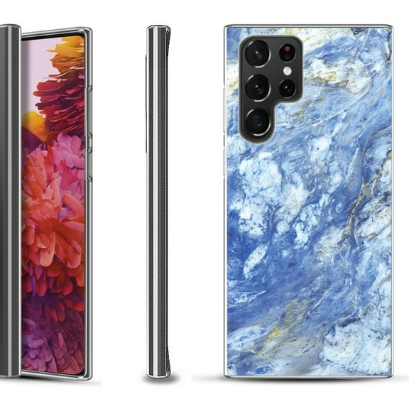 Slim-Fit Fashion Gel Phone Case for Samsung Galaxy S22 Ultra 5G, by OneToughShield ® - Marble / Gem Blue