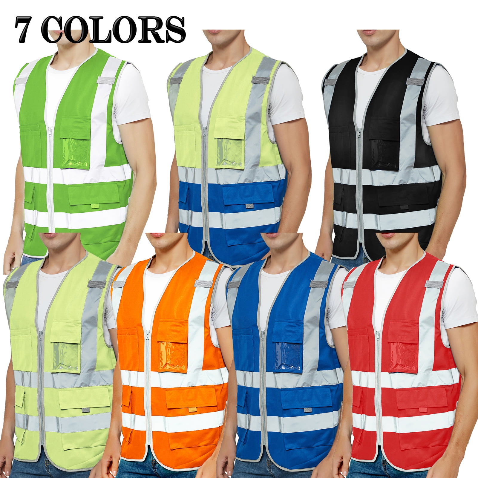 Toptie Class 2 High Visibility Zipper Front Safety Vest With 9