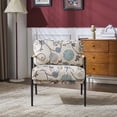 thumbnail image 2 of Leumius Modern Accent Chair with Plush Cushions, Minimalist Metal Frame and Wooden Armrest Design for Living Room Bedroom Office White+Multi, 2 of 9