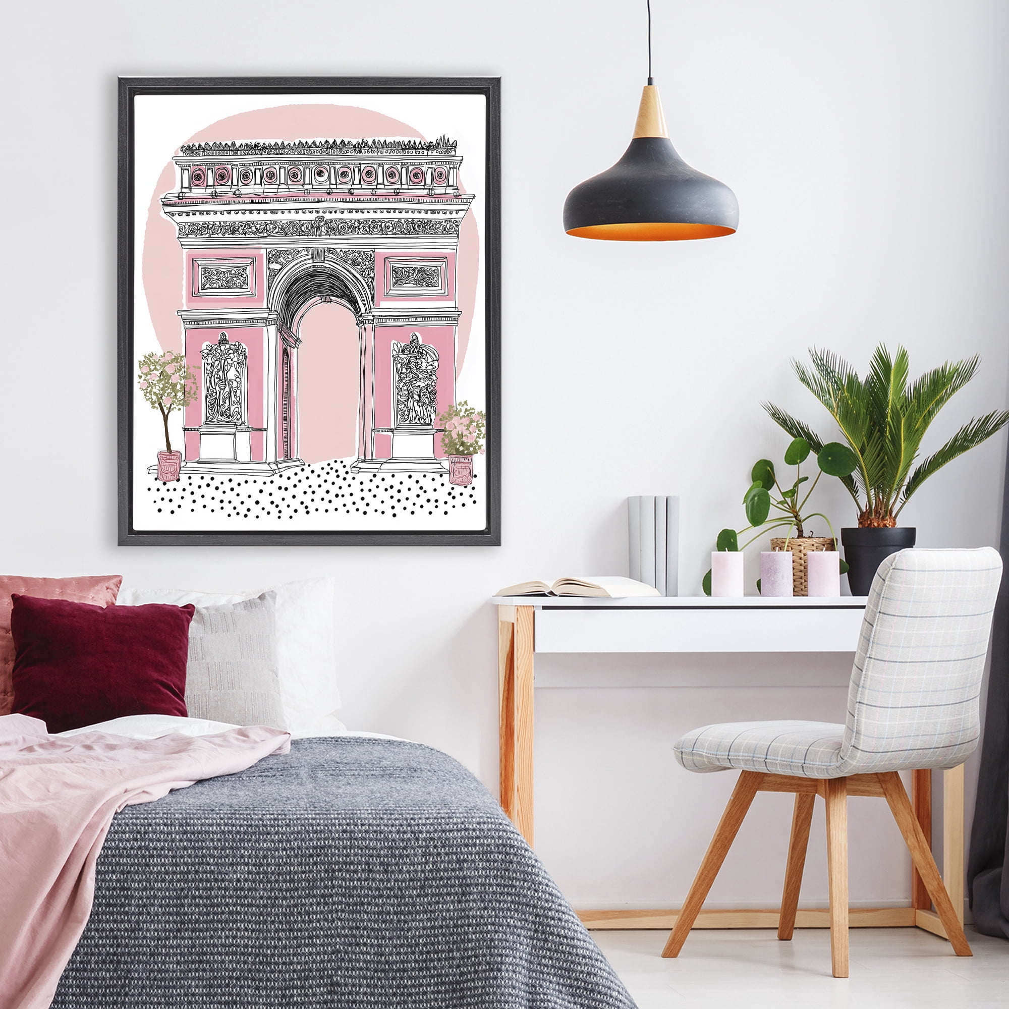 Stupell Industries Pink Neoclassical Archway Black Framed Floater Canvas Wall Art, design by Jess Stempel