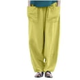thumbnail image 3 of Kmdttou Womens Summer 3/4 Pants Flowy High Waisted Loose Casual Lounge Pant Cotton And Linen Leisure Waist Leisure Solid Color Pocket Casual Pants, 3 of 8
