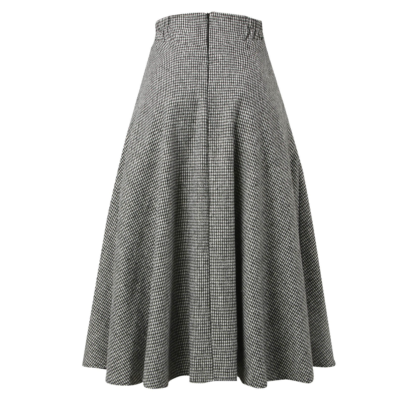 Jupe Midi à Carreaux Vintage – Taille Haute Plissée – Fausse Laine – Femme