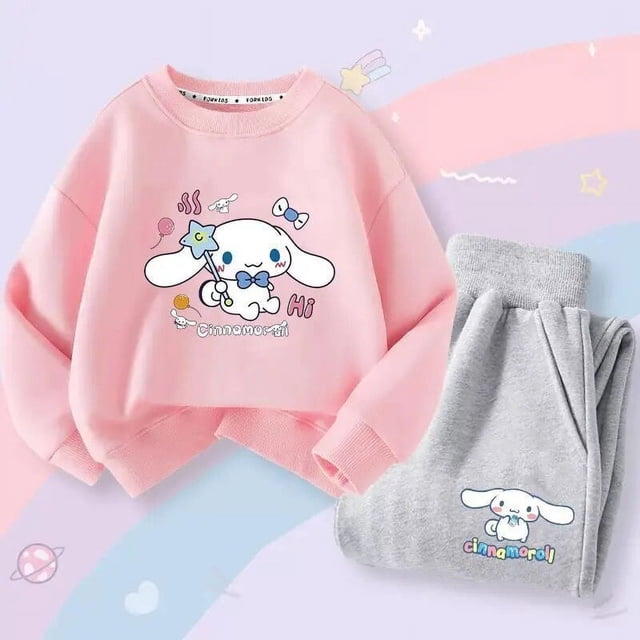 Cinnamoroll-Ropa deportiva Kawaii Anime Sanrio para niños, Conjunto de sudadera informal, pantalones de 2 piezas, ropa de dibujos animados para niñas lindas, otoño