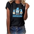 thumbnail image 2 of Penkiiy Happy Hanukkah Shirt Women Chrismukkah Shirt Cat Candle Shirt Love and Light T-Shirt Festival Short Sleeve Tops S Black, 2 of 8