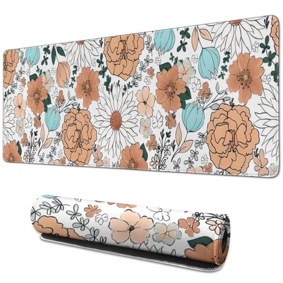 Long Mouse Pads for Desk,Pioneer Flower Floral Print Pattern Desk Mats on Top Of Desks, Desk Mouse Pad Extra Large with 3mm Non-Slip Base and Stitched Edge for Gaming,Office,Work,Home 31.5"x11.8"