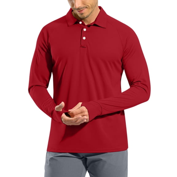 Fabrcox Long Sleeve Rash Guard for Men Upf 50 Ice Silk Lapel Collar Henley Mens Sun Protection Shirt Camping Swim Shirt Mens with Thumb Holes