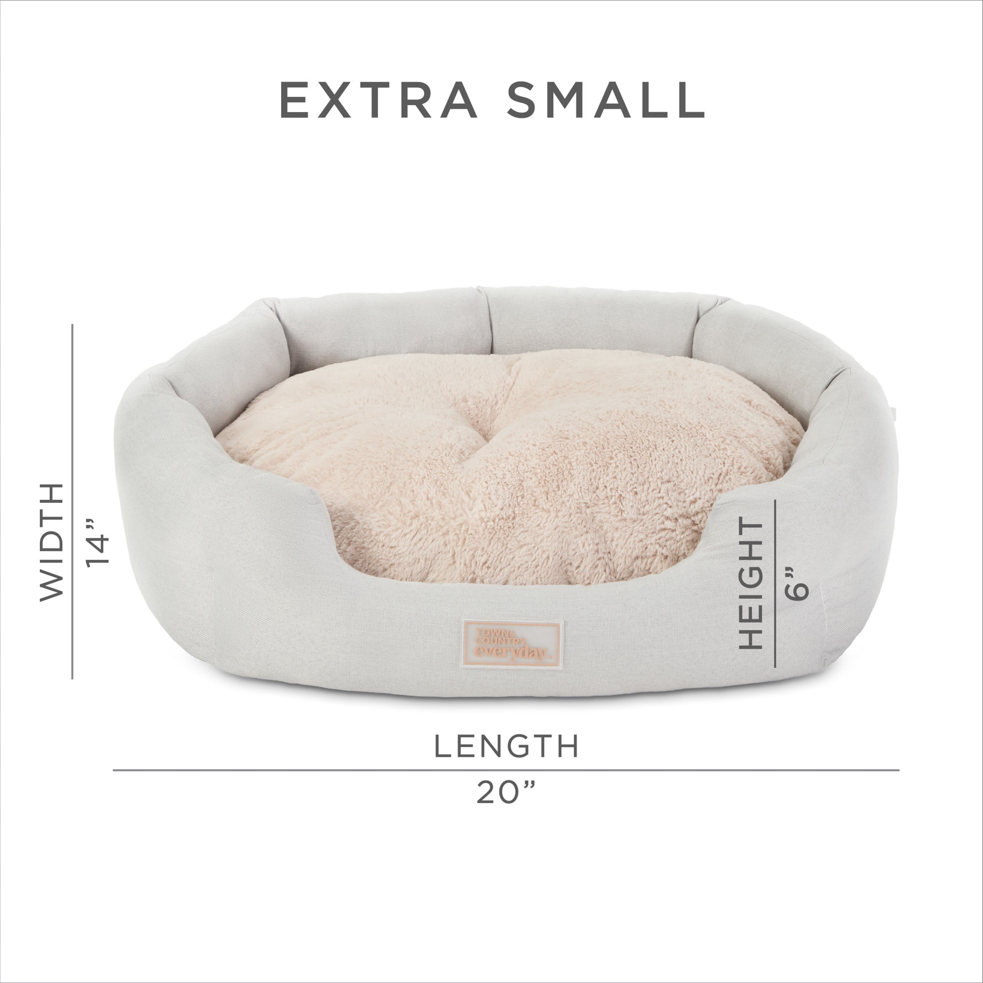 TOWN & COUNTRY EVERYDAY CuddleTown Faux Linen Comfy Cozy Cuddler Pet Bed, Supportive & Calming, Water Repellent, Non-Slip Bottom, Machine Washable Cover, Grey, XS 20"x14"x6"