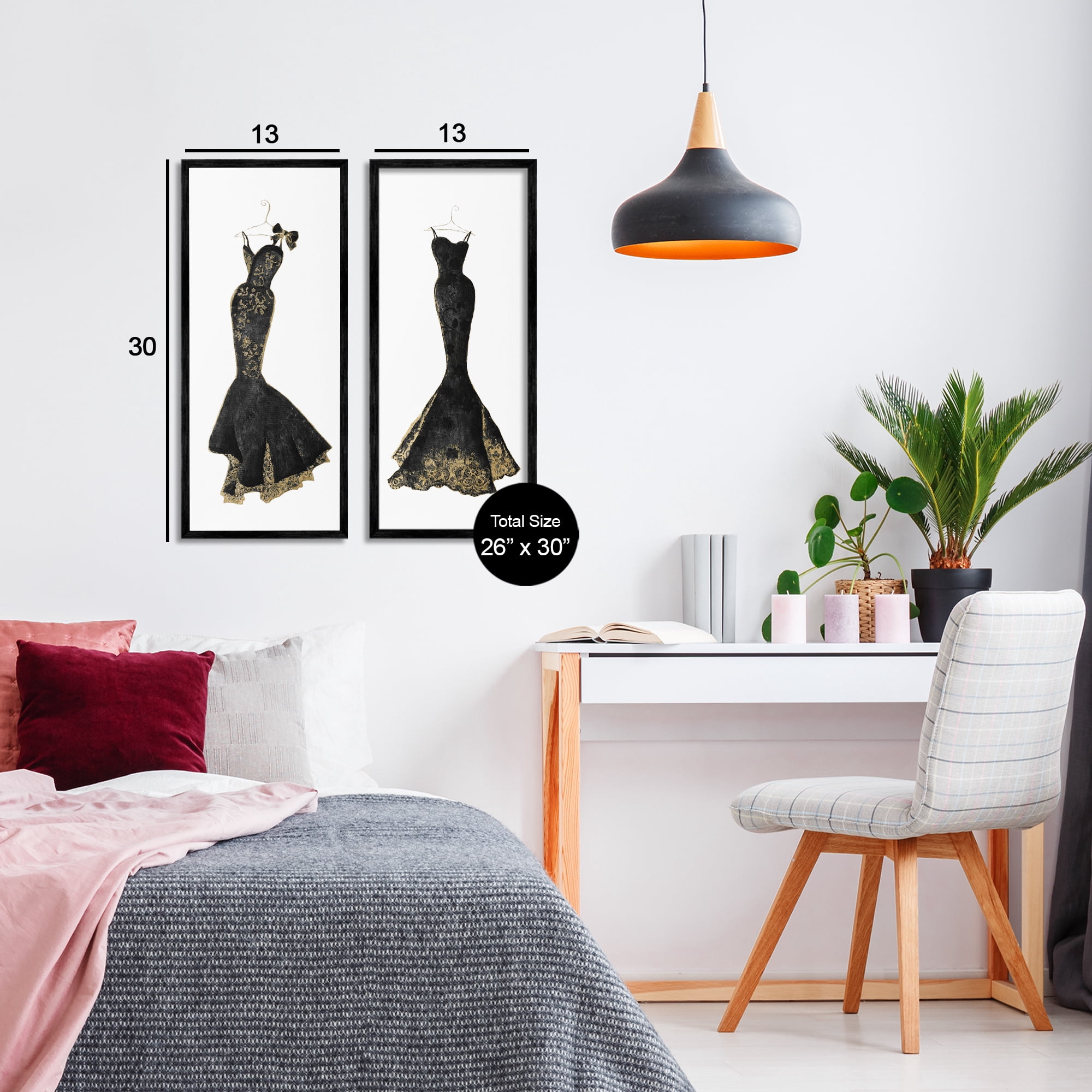 Stupell Industries Gilded Black Evening Gowns 2 Piece Black Framed Giclee Art Set, design by Janet Tava