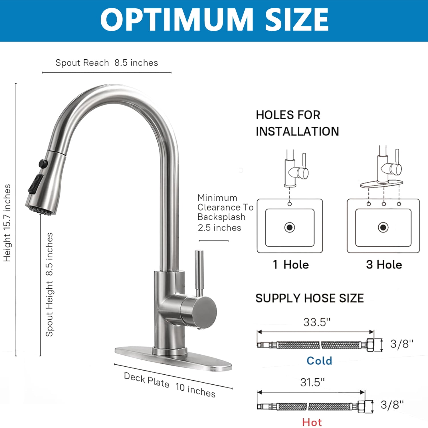 Inolait Kitchen Faucets, Brushed Nickel Kitchen Faucet with Pull Down Sprayer, High Arc Single Handle Stainless Steel Sink Faucets 1 or 3 Hole, Kitchen Sink Faucets for Bar Laundry RV Utility Sink