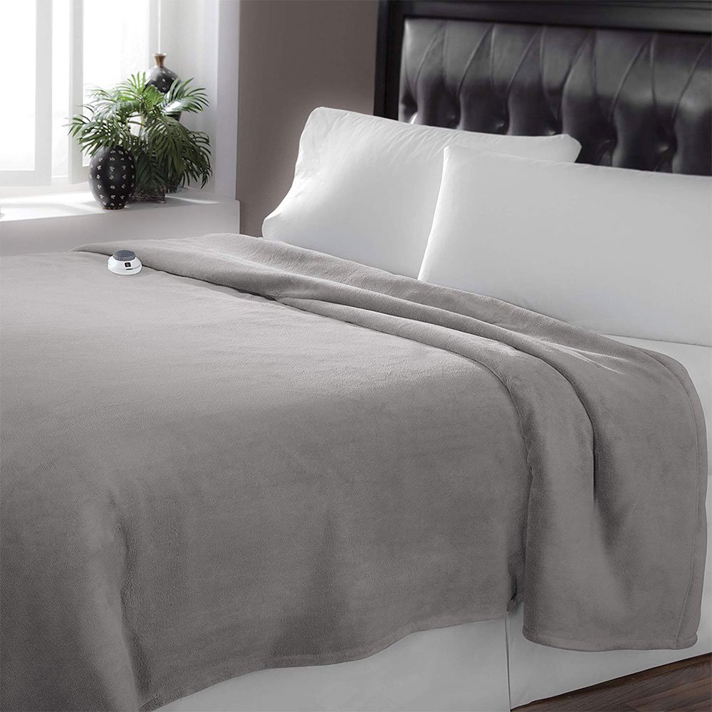 SoftHeat Luxe Plush Electric Heated Warming Throw Blanket Gray