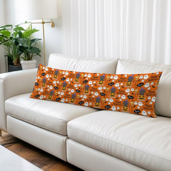 Purple Halloween Body Pillow Covers 20"x54", Pumpkins Cat Ghost Black Bat Soft Brushed Microfiber Breathable Throw Pillow Covers, Decorative Pillowcase with Zipper for Couch Sofa Bedroom Living Room
