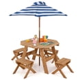 thumbnail image 1 of Costway Mesa De Picnic Para Niños, Juego De Mesa Y Silla De Madera Para Niños Con Sombrilla Ajustable En Altura Para 4 Niños, Muebles De Patio Trasero Para Interior Y Exterior, Regalo Para Niños, 1 of 4