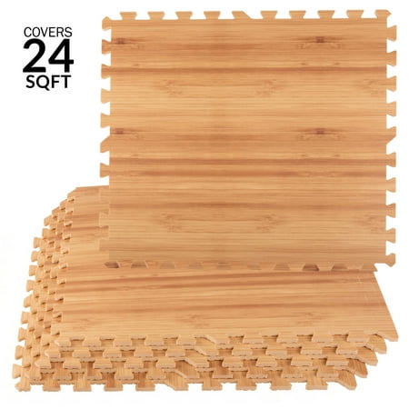 Stalwart Foam Floor Tiles 24sqft Woodgrain Interlocking Foam Tiles, Natural