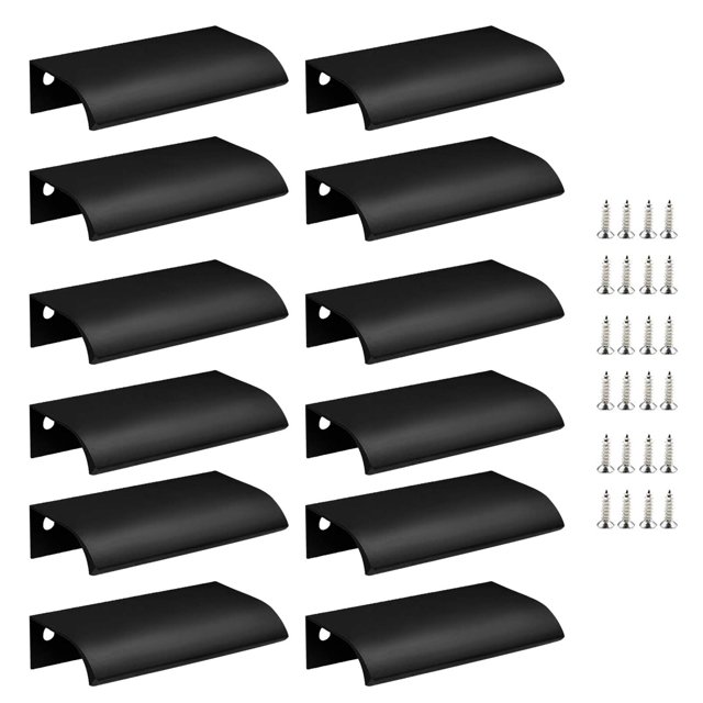 Qjaiune Tirador de Borde de Dedo con Montaje Trasero Negro, Tirador Oculto de Aluminio de 80 mm/3,15 Pulgadas, Tiradores de lengüeta Ocultos para el hogar, Cocina, Sala de Estar, Puerta, cajón, gabine