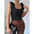 thumbnail image 6 of Women'S 3D Floral Fitted Tank Top Pearl Crew Neck Sleeveless Tops Black L, 6 of 8
