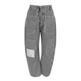 thumbnail image 5 of Women's Vintage Washed Denim Jeans with Striped Paneling, Hip Hop Baggy Jeans Mid-Low Waist Wide Leg Loose Fit Casual Pants with Pockets,Black L, 5 of 5